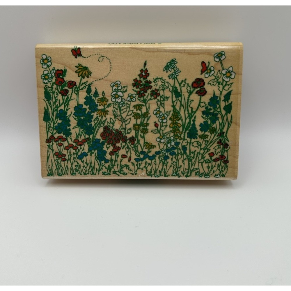 Inkadinkado Flower Garden 4082 Botanical Floral Wood Mount Rubber Stamp Vintage